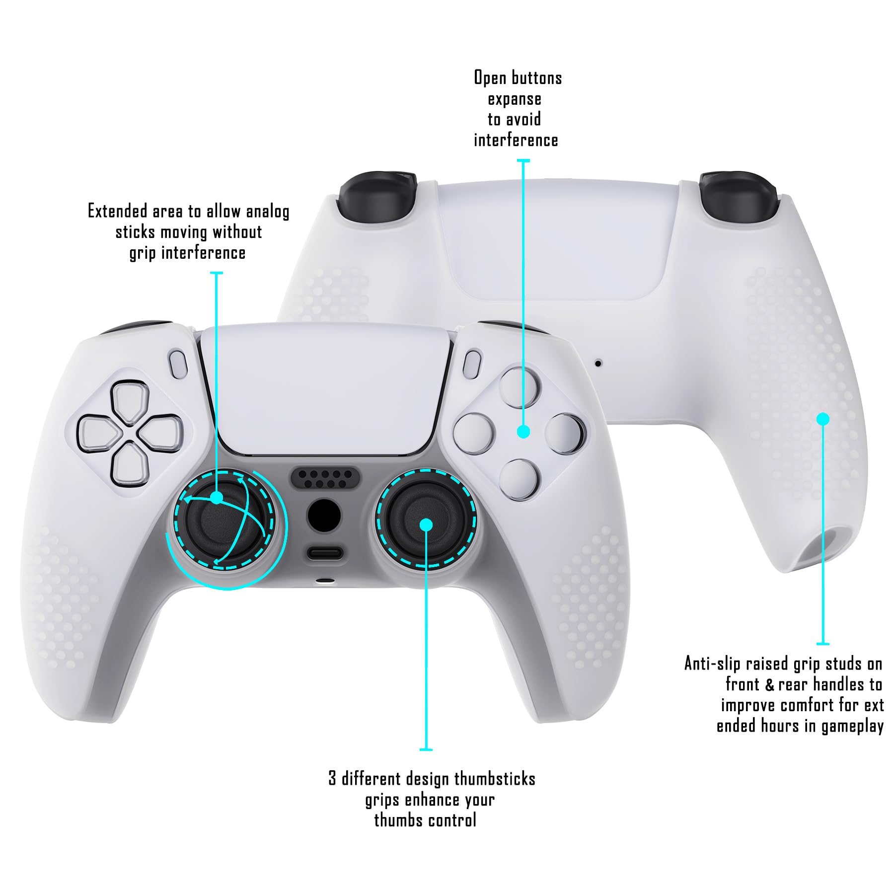 eXtremeRate PlayVital Glow in Dark - Green 3D Studded Edition Anti-Slip Silicone Cover Skin for ps5 Controller, Soft Rubber Case Protector for ps5 Wireless Controller with 6 Black Thumb Grip Caps - 5