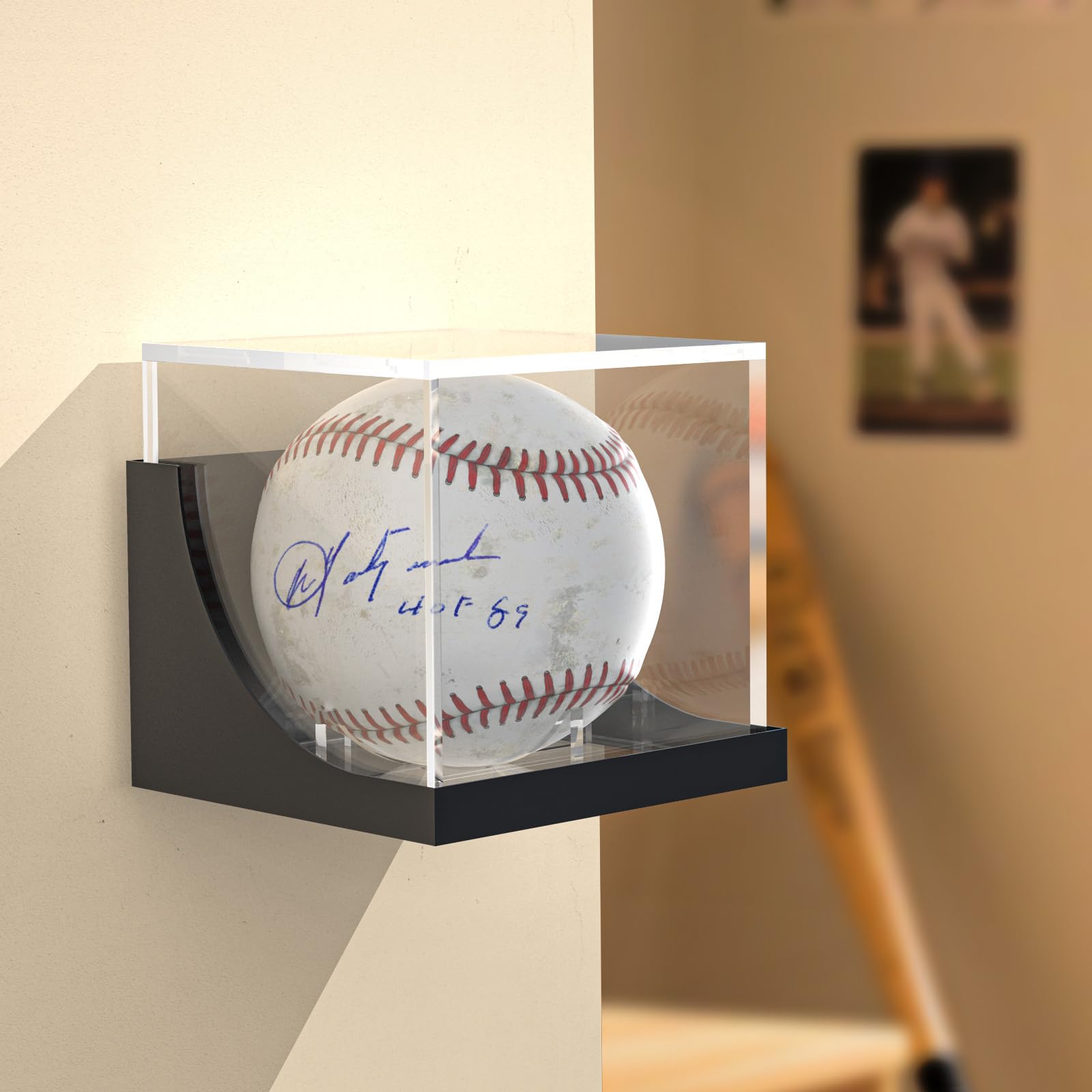 Baseball Display Case Wall Mount, UV Protected Clear Acrylic Baseball Holder, Baseball Case Display for Balls with Metal Base(Baseball not Included)
