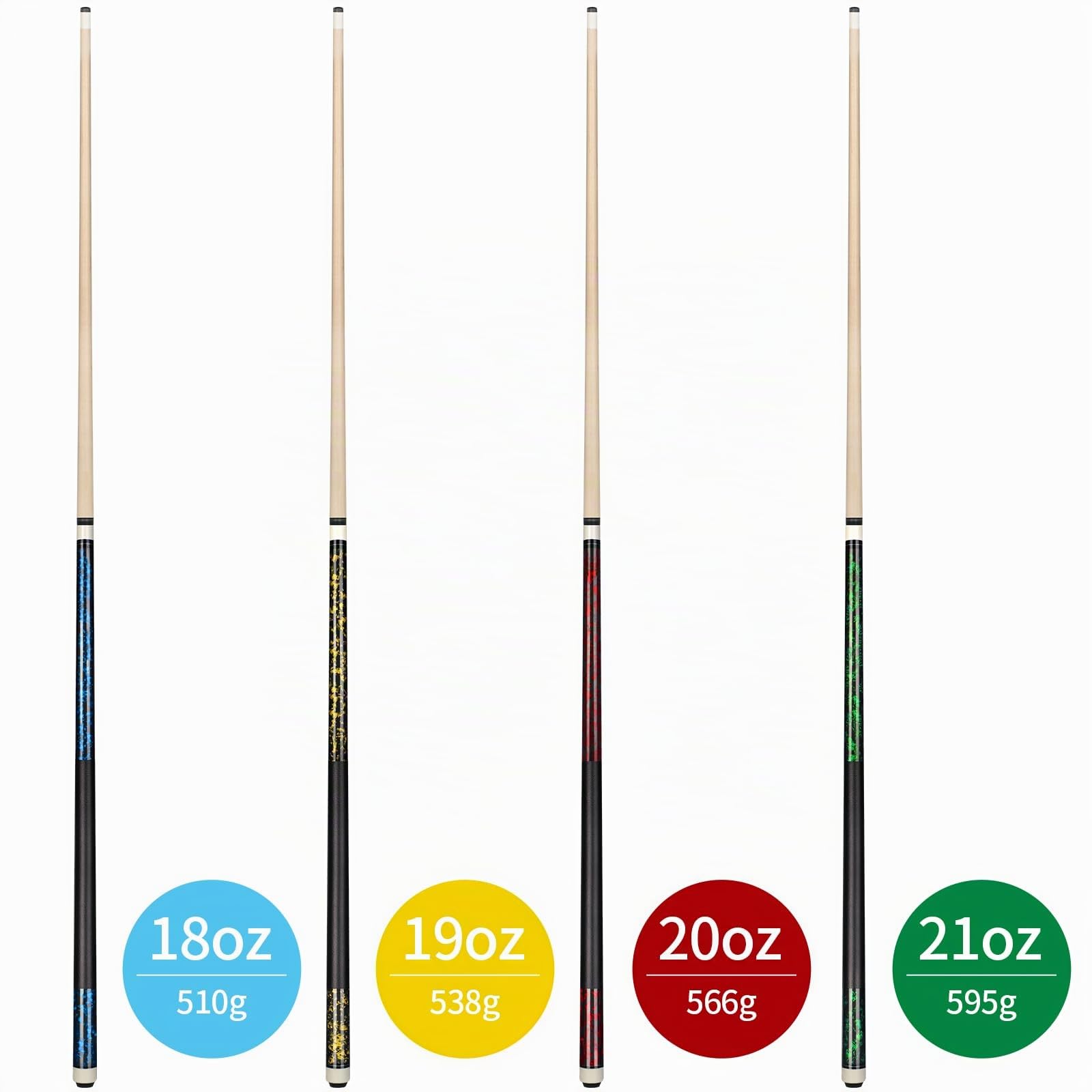 Queue de Billard, Billard Queue Lot de 4 Pool Cue Sticks Bâtons de Billard en Bois Dur de 58 Pouces pour Les Sports de Table de Billard