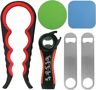 Jar Openers for Seniors Bottle Opener set 4pcs.5 &4 in 1 Multi Function Non-Slip Jar Opener Lid Opener Tool and 2Pcs Rubber Jar Opener Gripper Pad with 2Pcs Flat Bottle Opener