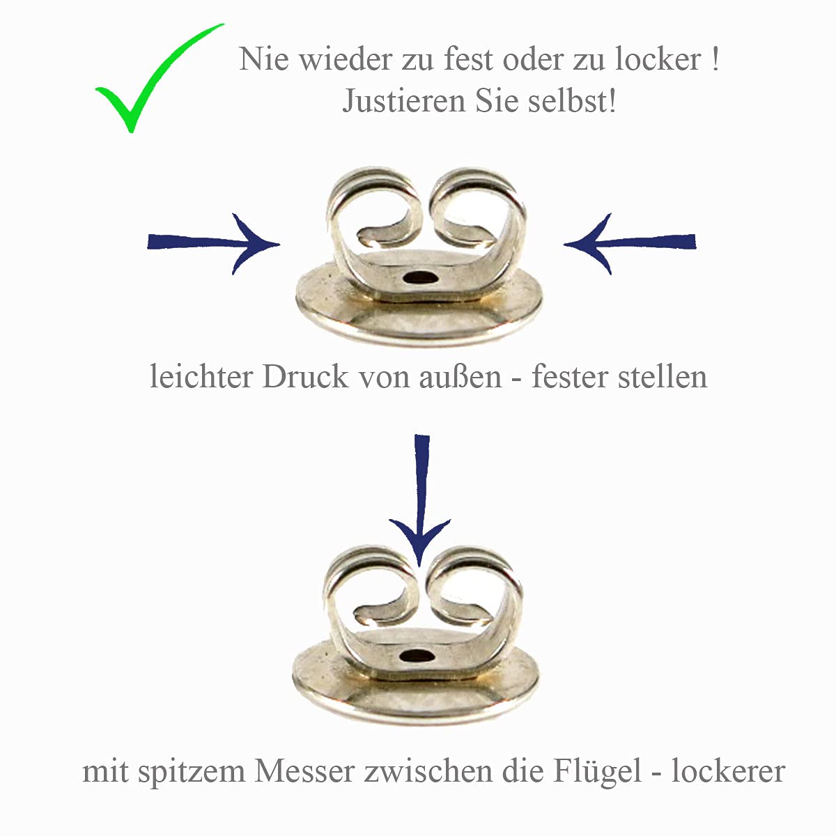 Ohrmutter Silber 925, 8 mm XL, für große Ohrlöcher und schwere Ohrstecker