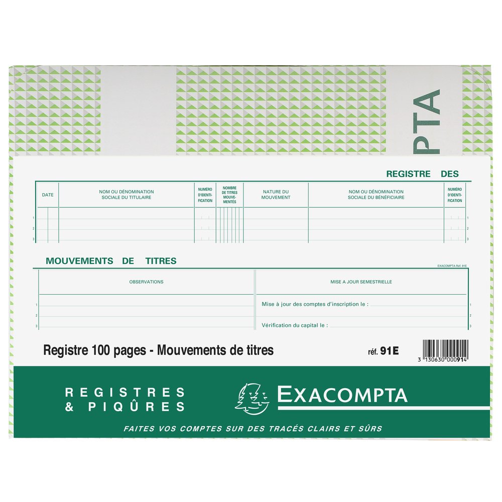 Exacompta - Réf. 91E - 1 Registre 24x32cm - Mouvements de titres 100 pages -