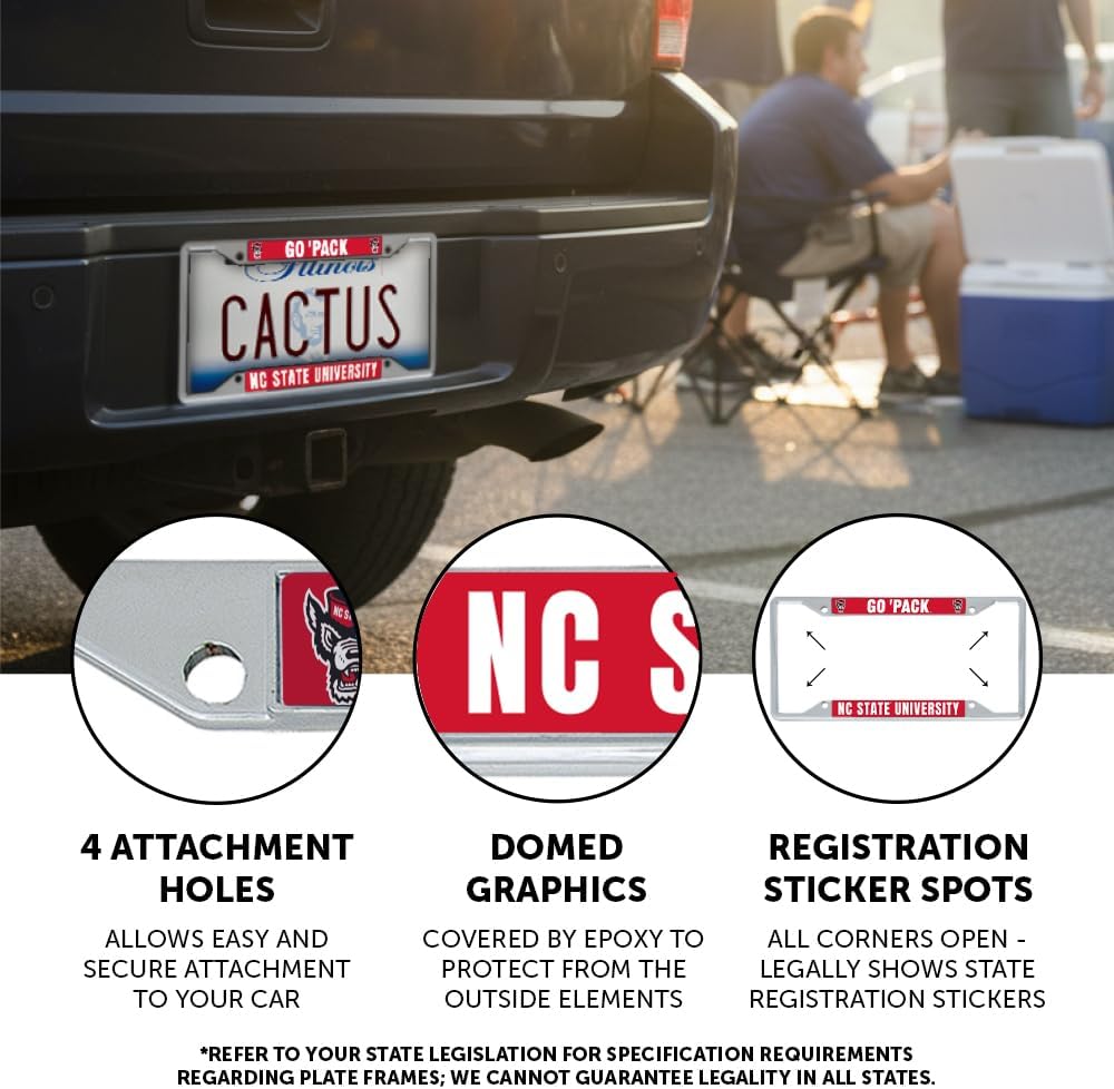 Desert Cactus North Carolina State University License Plate Frame NCSU Wolfpack NC State Holder for Front or Back of Car Metal Car Tag Holder Officially Licensed (Slogan 1) - Image 3