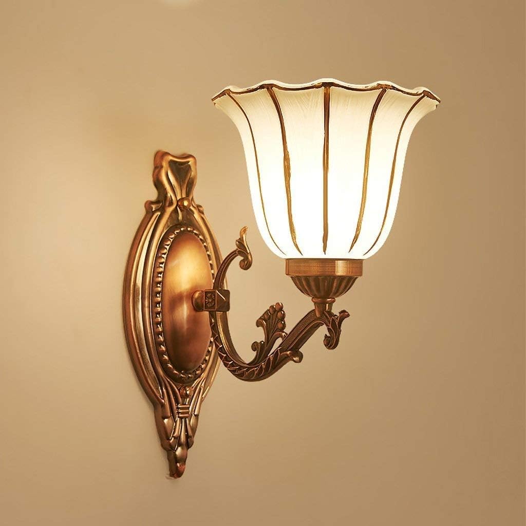 wall lamps , European Rustic Wall Lamp Iron Lamp-Base E27 Metal Glass Shades Lanterns Wall Light Modern Simple LED Bedroom Bedside Aisle Staircase Hotel Wall Sconce Bedside Reading Lamp ( Color : Onec