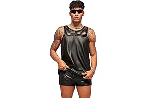 WDIRARA Faux Leather Shorts and Tank Top Set for Men