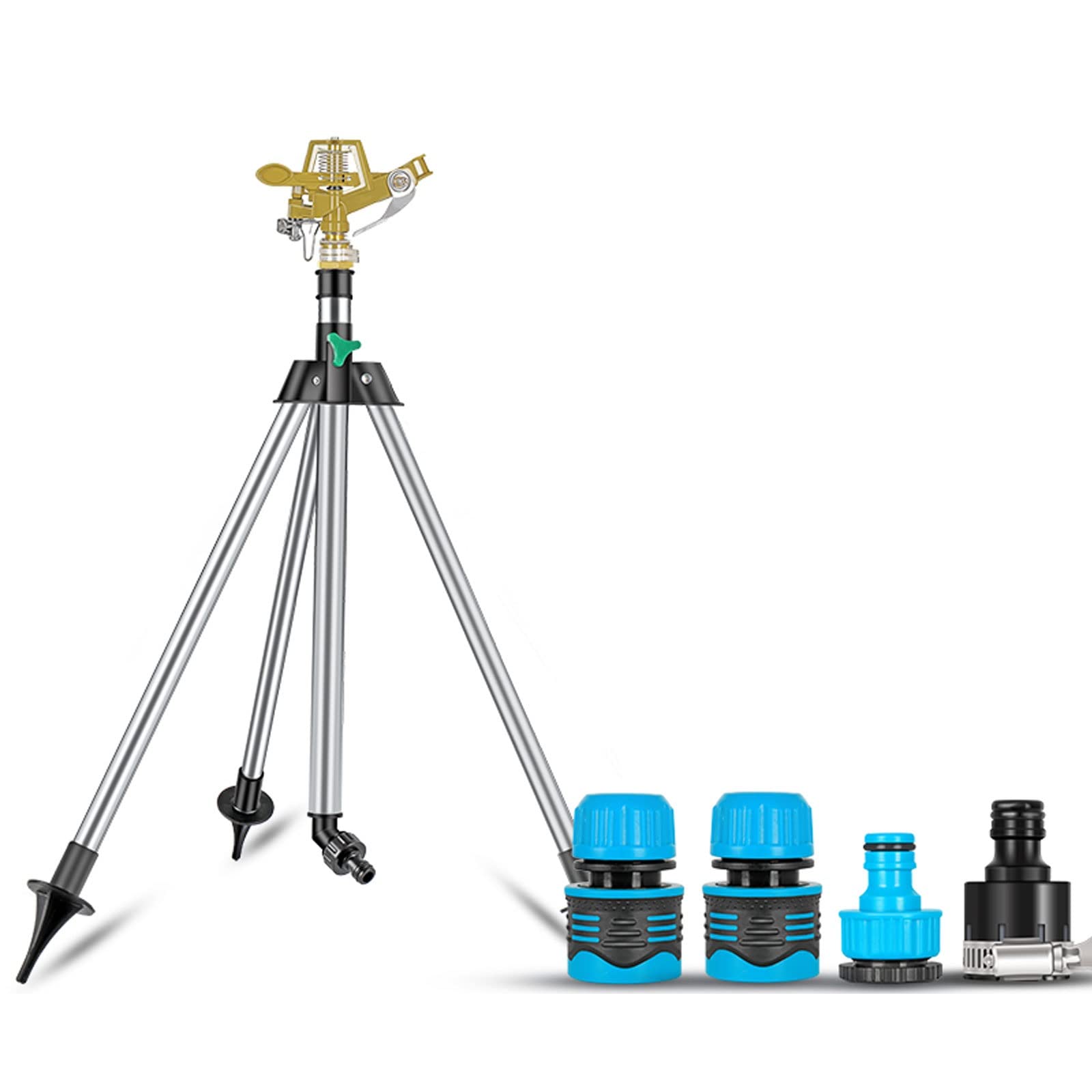 Aspersores de Riego Agrícola, Aspersor Oscilante Rotación de 360° Sistema de Riego para Riego Vegetales, Flores, Plantas de Césped, Aspersor Riego por Pulso con Trípode Ajustable