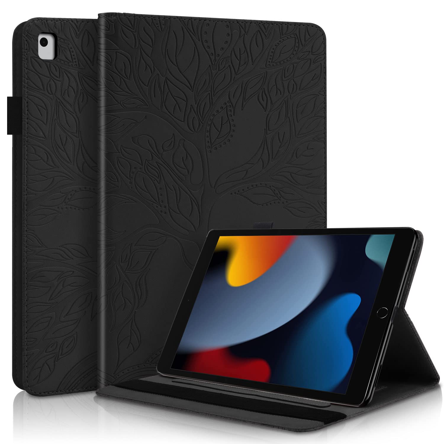 Succtopy Custodia iPad 10,2 Pollici, 2021/2020/2019 Modello, 9/8/7 Generazione Cover in Pelle PU Flip Stand Cover Portafoglio Porta Penna Slot Card Tablet Custodia iPad 9/8/7 10,2 Pollici - Nero