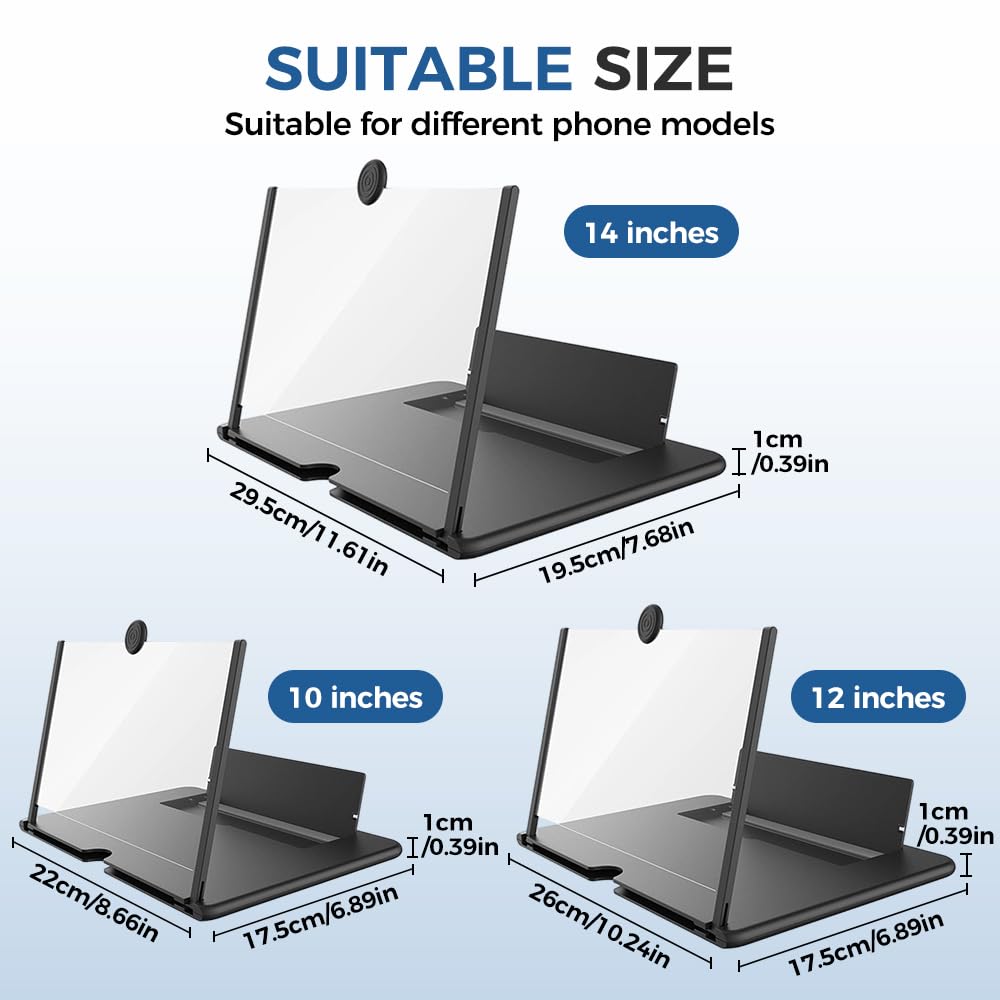 Screen Magnifier 2026 Version, Mobile Phone 3D HD Screen Magnifier, Foldable Phone Holder with Screen Amplifier, Magnifying Projector Screen for Movies Videos Gaming for All Phones (Black, 10 inch)