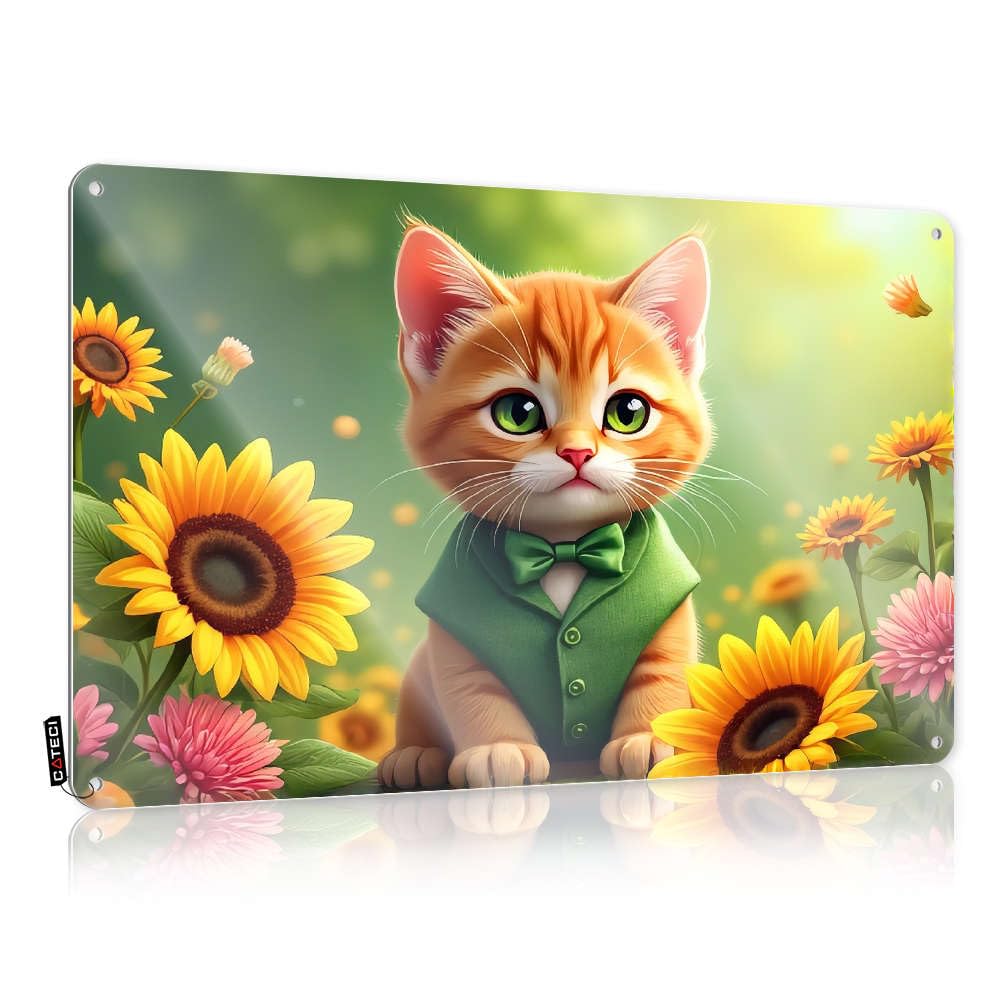 Decaor, Matal Sign Tiki Bar Gift For Boyfriend A Cute Kitten In A Green Suit Surrounded By Sunflowers. | Rustic Unique Wall Art(20X30CM)