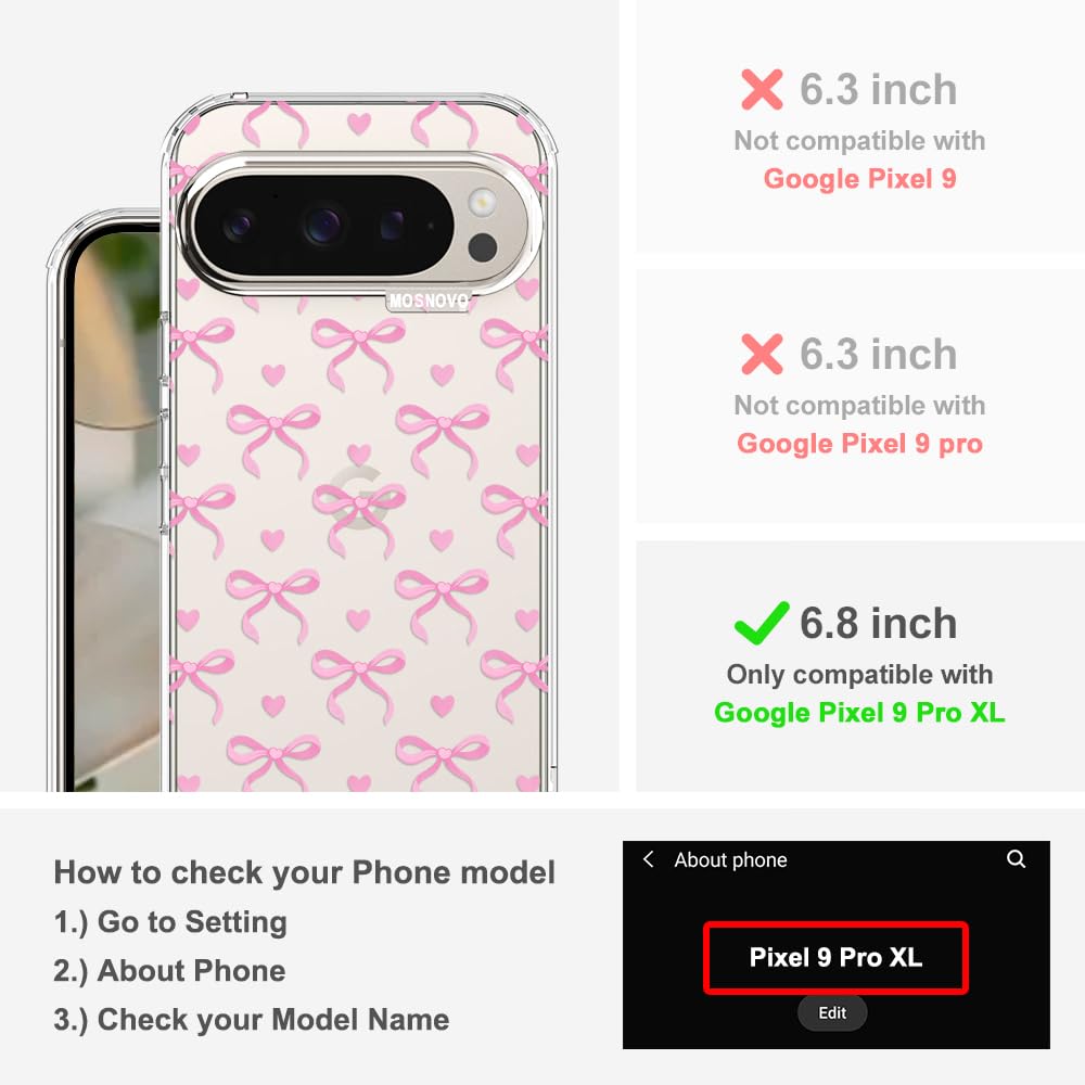 MOSNOVO Case for Google Pixel 10 & Pixel 10 Pro, [Buffertech 6.6ft Military-Grade Drop Protection] [Anti Peel Off Tech] Clear TPU Bumper Phone Case Cover Design - Cute Cherry — view 42