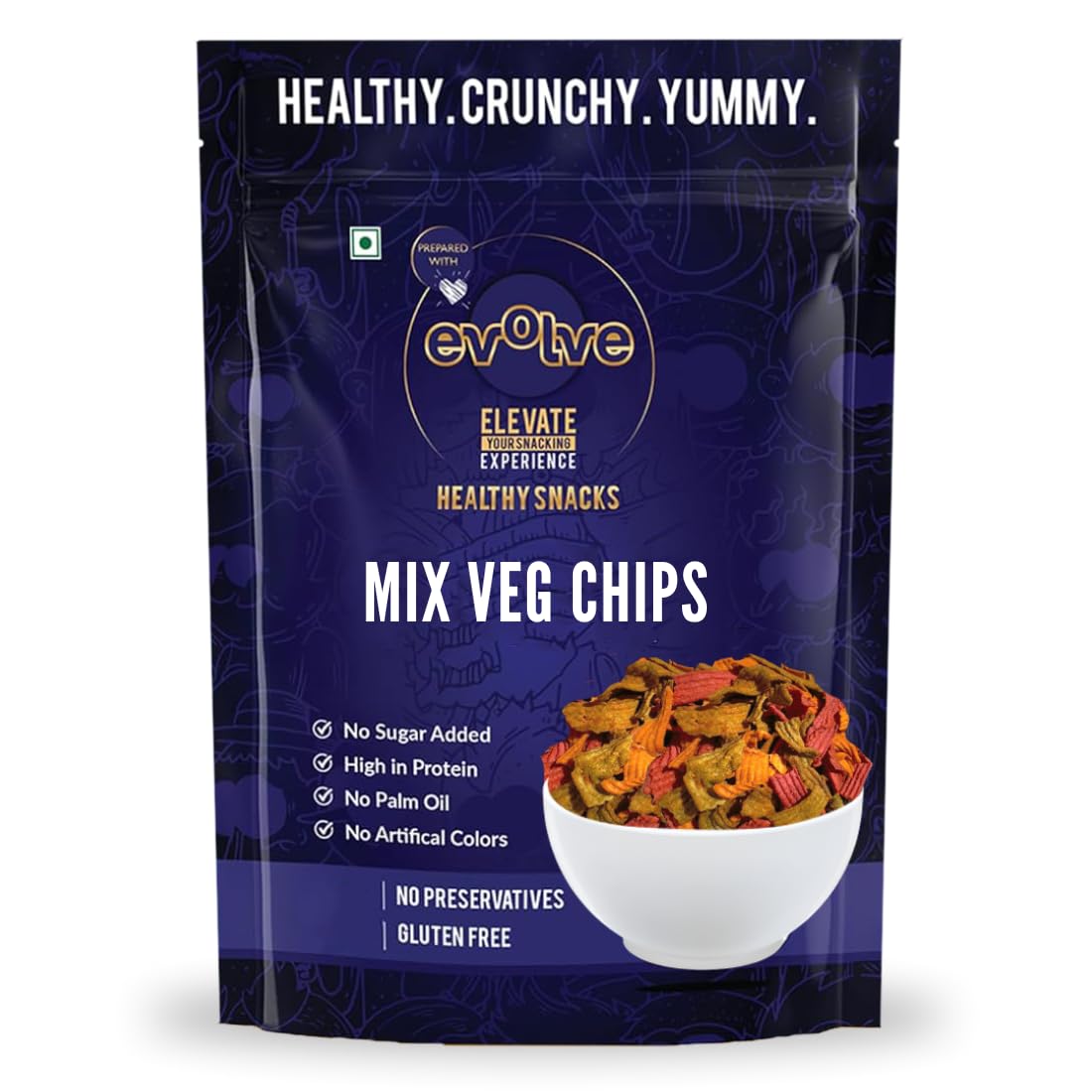 Evolve Mixed Veg Chips | Spinach, Carrot & Beetroot, Crispy & Wholesome Snack, Healthy Snacks for Kids, Natural Ingredients, No Palm Oil & Preservative-Free | 100g