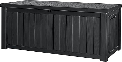 Devoko Caja de resina de 120 galones impermeable grande para interiores y exteriores caja de almacenamiento con cerradura para muebles de patio
