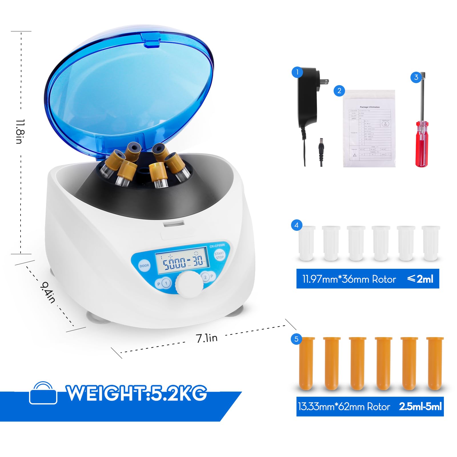 Centrífuga PRP, 6 x 15 ml / 10 ml / 7 ml / 1,5-5 ml, 300-5000 RPM Máx. Centrifugadoras portátiles de Mesa de Laboratorio RCF de 2600 xg para Plasma, Consulta médica