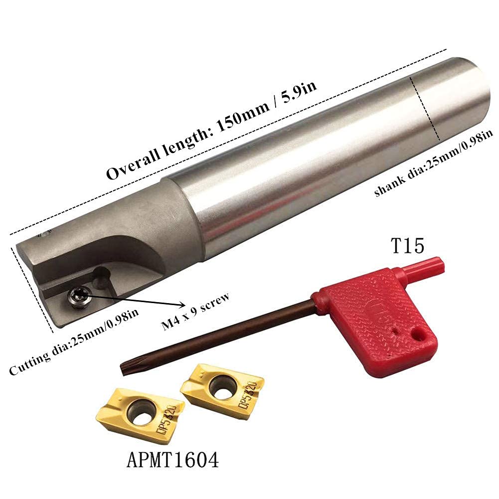 Supporto per fresa a candela indicizzabile BAP400R C24-25-200 con 10 pezzi APMT1604PDER Inserti in metallo duro, spallamento quadrato Fresatura frontale Scanalatura Fresatura
