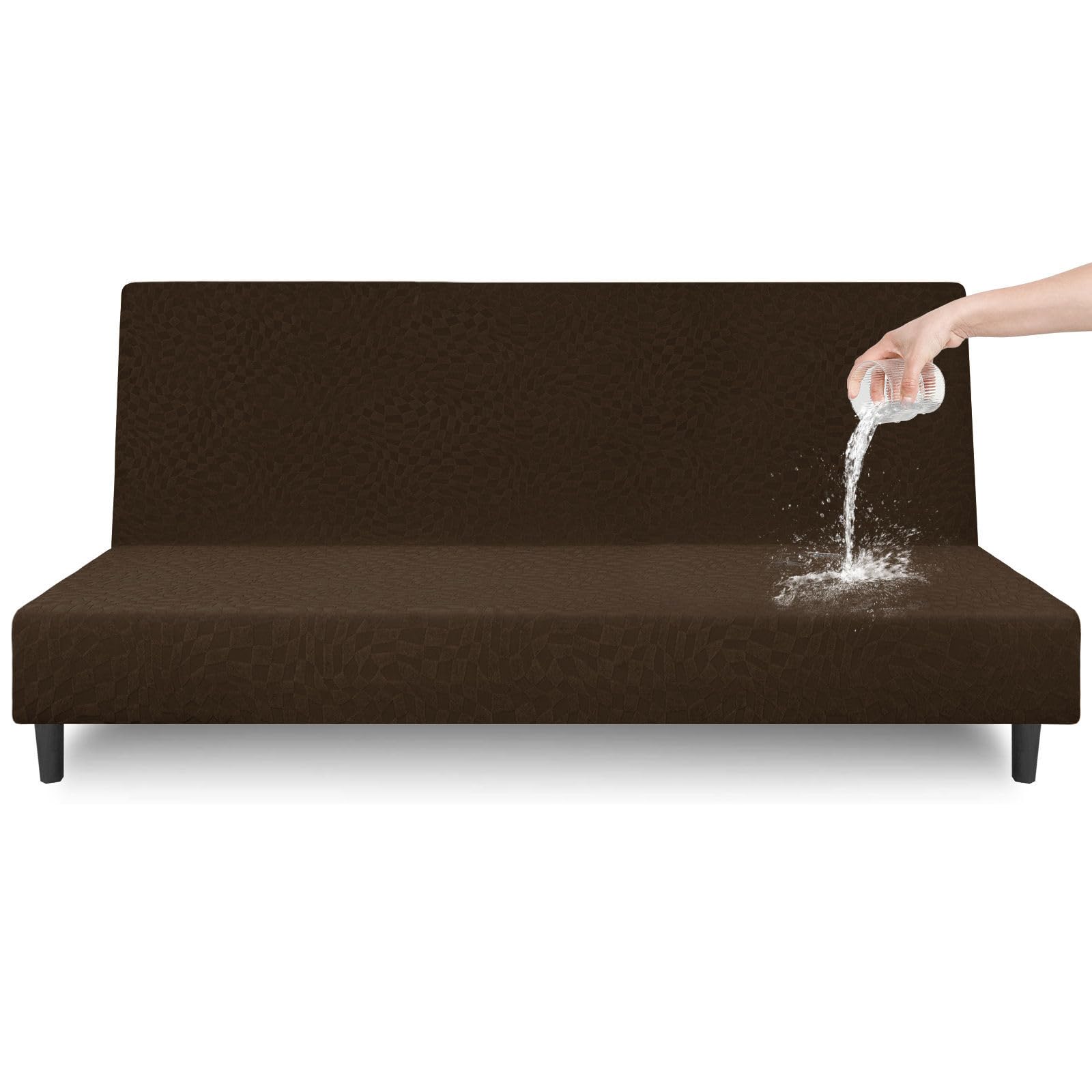 ZRCYXDW Waterproof Futon Cover, Folding Armless Sofa Cover Stretch Sofa Bed Slipcover Washable for Folding Sofa Bed-Brown-170-210cm(67-82.7in)