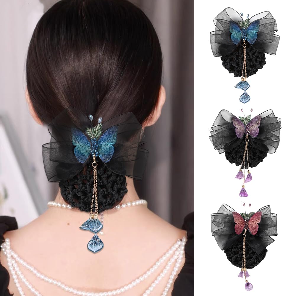 JKQBUX French Black Organza ribbon Bow Barrette Rose Flower Hair Clips for Women Girls Hair Bowknot Clip Wedding Party Christmas 1PC Blue Butterfly - Image 4
