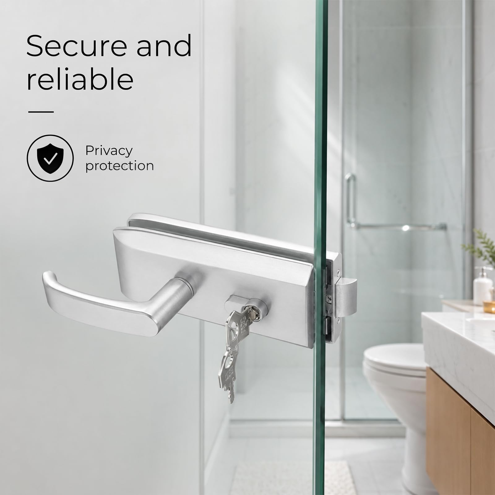 Serratura per porta in vetro in acciaio inox opaco con 3 chiavi, maniglia scorrevole, serratura per porta interna per ufficio, bagno, camera da letto, balcone, per vetro spesso 8-12 mm e 5-8 mm