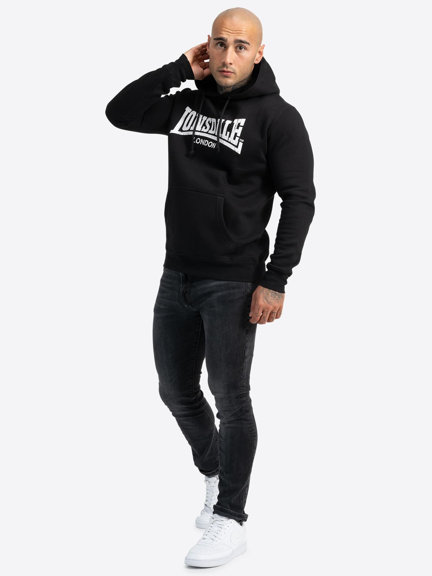 Lonsdale London Wolterton Hombre Sudadera con Capucha Negro 60% algodón, 40% poliéster Regular