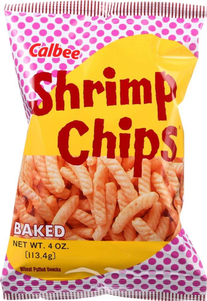 Calbee Snapea Chips - Baked - Shrimp Flavored - 4 oz - case of 12 - Wheat Puffed Snacks