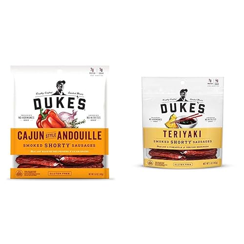 Duke's Cajun Andouille Salchichas de cerdo, 5 onzas y salchicha corta ahumada Teriyaki, 5 onzas