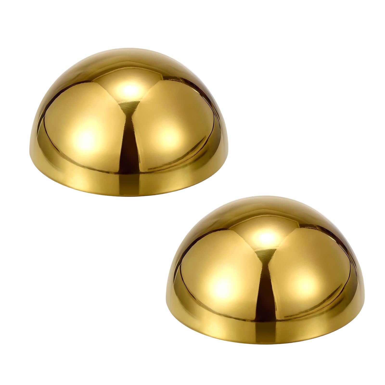 sourcing map 2pcs Stainless Steel Gazing Sphere, 2.5Inch 63mm Hollow Mirror Polished Hemisphere Wall Decor Semi Ball Reflective Outdoor Ornament for Garden Gate Stair Handrails, Golden