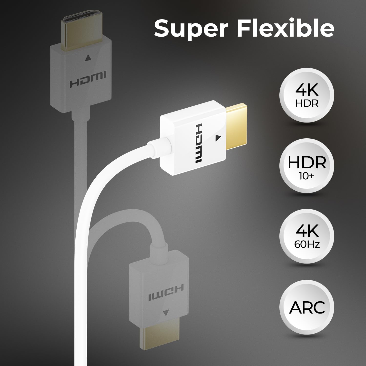 deleyCON 1,5m Cavo HDMI Slim (Cavo HDMI Piccolo e Flessibile) 4K Cavo HDMI 2.0 1080P 2160P UHD ARC HDR 3D per TV, Monitor, Proiettore, Laptop, Notebook, PC, Computer, PS4, PS5, Xbox - Bianco