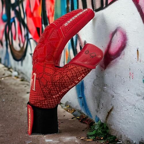 Miniatura 4 de ONEKEEPER C-TEC Wet and Dry Pro Red - Guantes de portero de nivel profesional para adultos y jóvenes, guantes de portero de fútbol GK, látex de