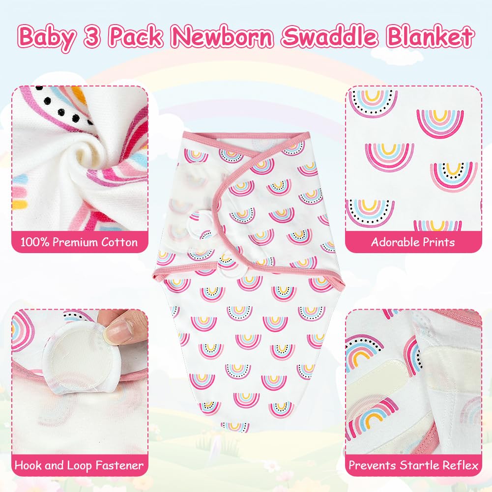 AYBUY 3 Pack Baby Swaddle Suit,Baby Swaddle Sack for 0-3 Months Newborn Breathable Organic Cotton Fabric,Baby Blanket Wrap with Adjustable Velcro Newborn Baby Gifts,Pink - Image 2