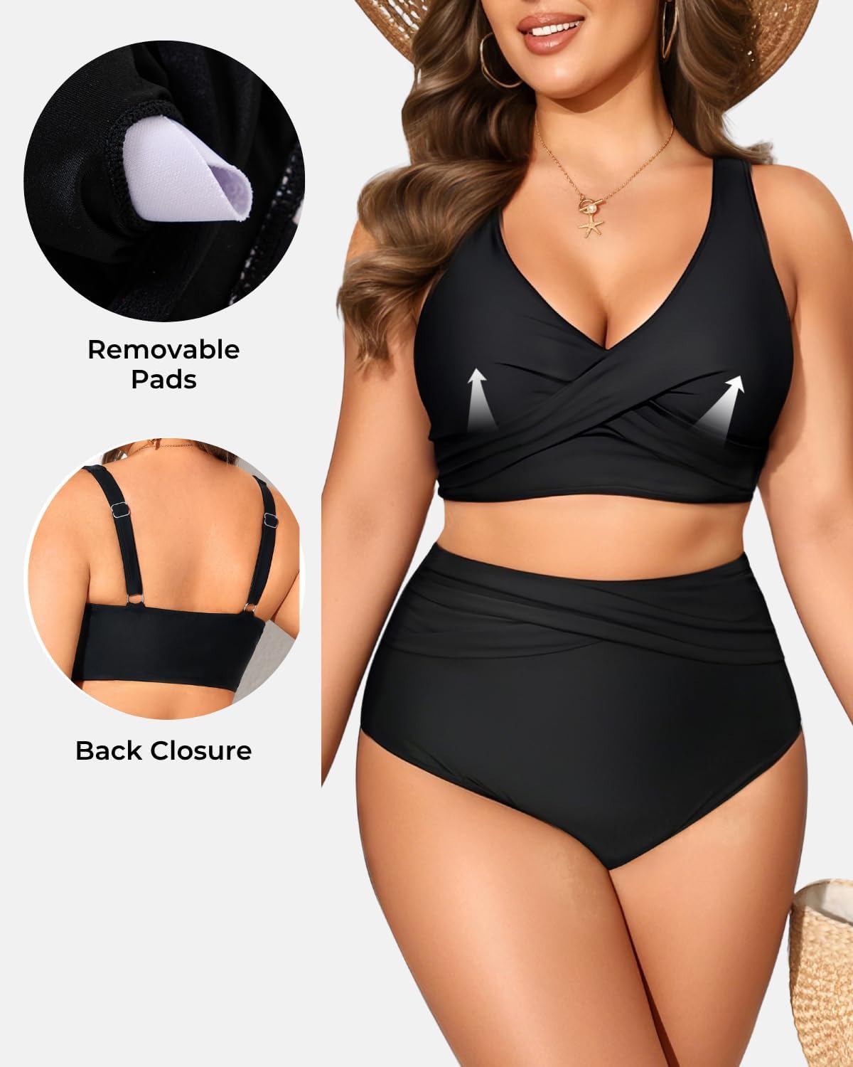 Women Plus Size Bikini Top - Twist Front Swimsuit Top Push Up Full Coverage Bathing Suit 2025 Swim Bra for Large Bust