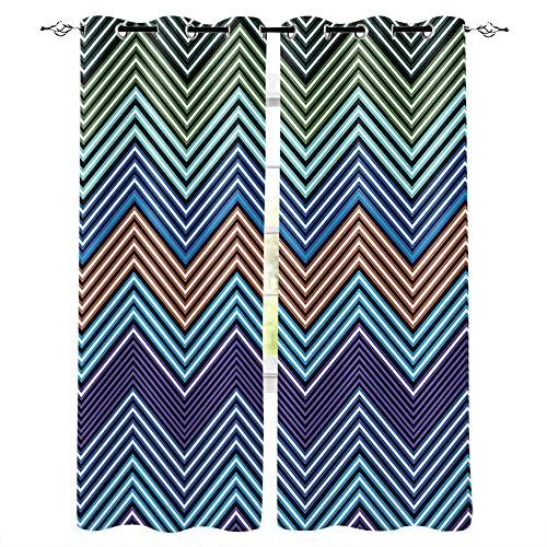 Lot de 2 Rideau Occultant Blanc Vert Bleu Marron Motif Vague Rideau à Oeillet Rideau Isolant Thermique pour Bureau Chambre Salon Chambre Enfants Cuisine Décoration de La Maison(140x250 cm x2)