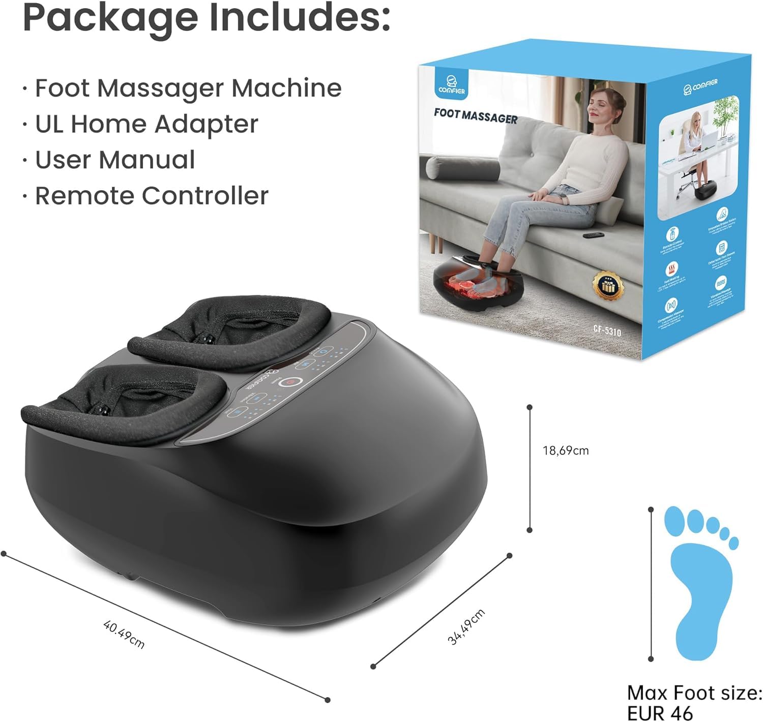 COMFIER Massaggiatore per piedi con calore, FSA HSA, massaggiatore per piedi Shiatsu per fascite plantare, neuropatia, telecomando, funzione pausa