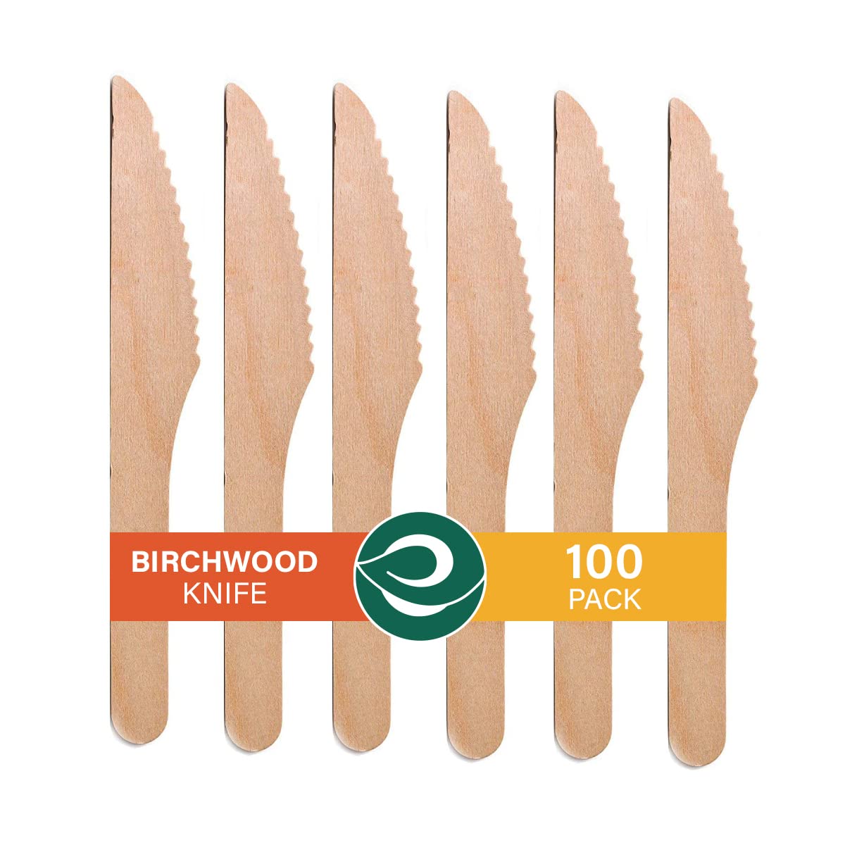 ECO SOUL[160mm, 100 Count ] Disposable Knife Wooden Dining Flatware Ideal for Kids Birthday, Wedding & Party