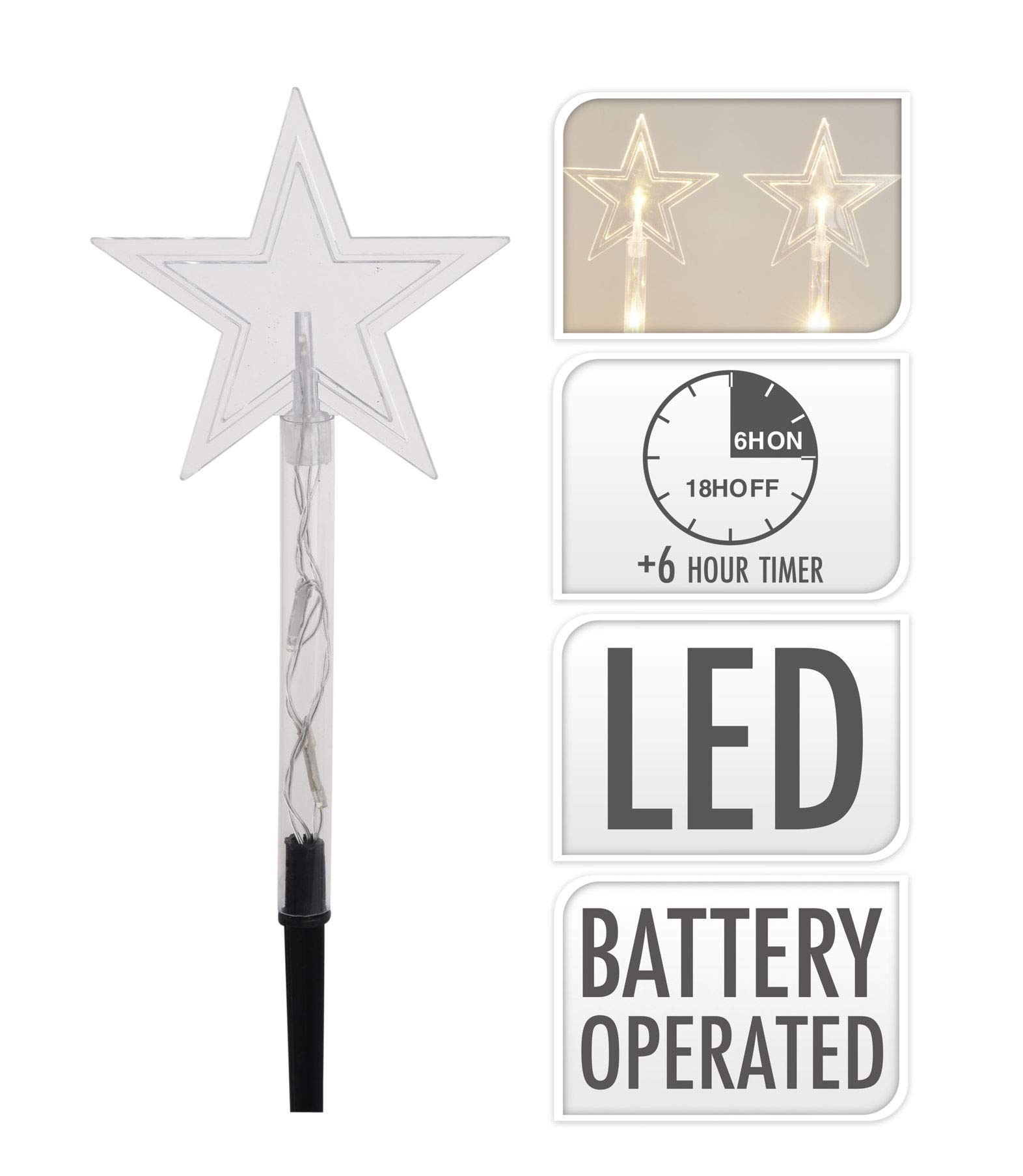 Spetebo Led-tuinlichtstaven, ster, batterij/timer, set van 4 met 24 leds, tuinsteker, balkon, kerstdecoratie voor buiten