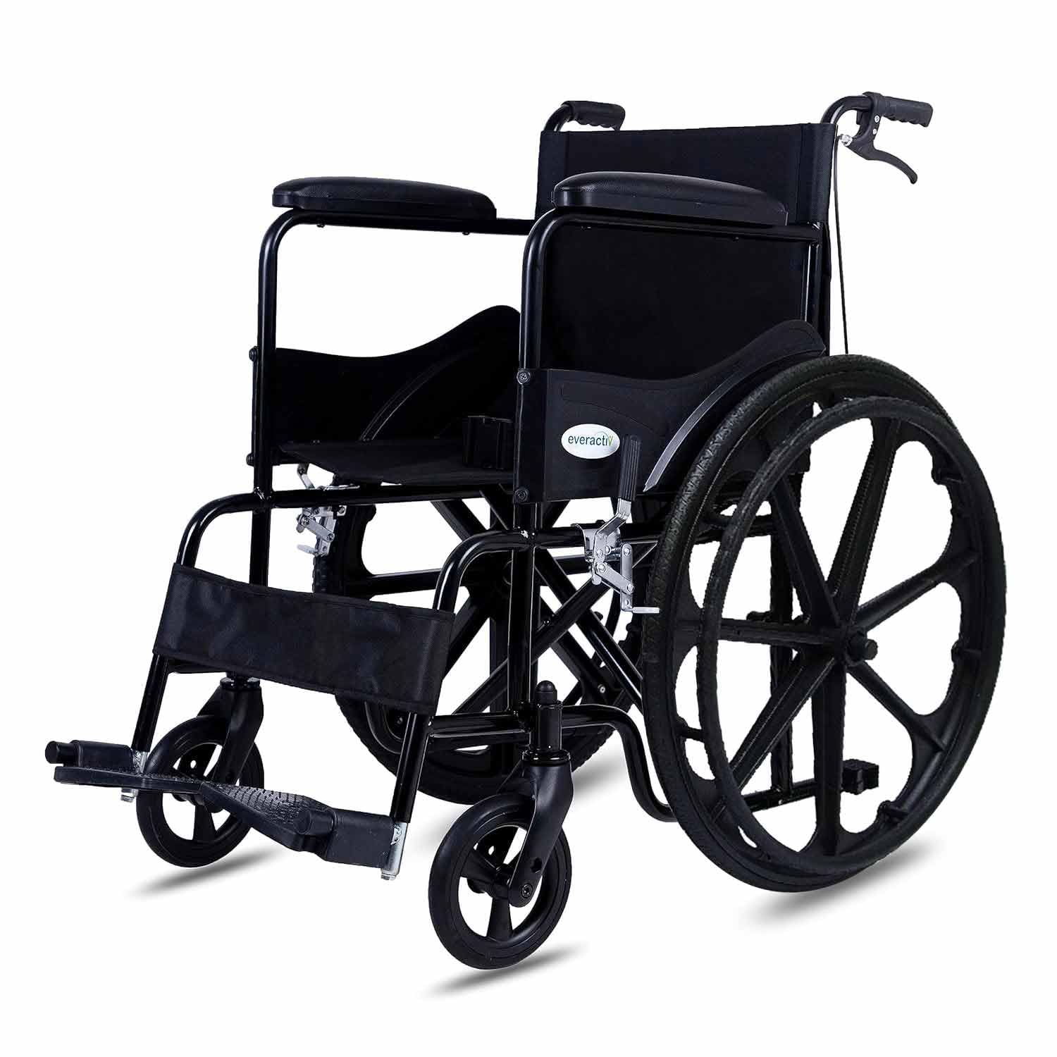 Everactiv Everyday Economy with Attendant Brakes | Foldable Wheelchair with Safety Seat belt | Weight Bearing Capacity 120 kg | Sturdy Frame and Easy Foldable Mechanism