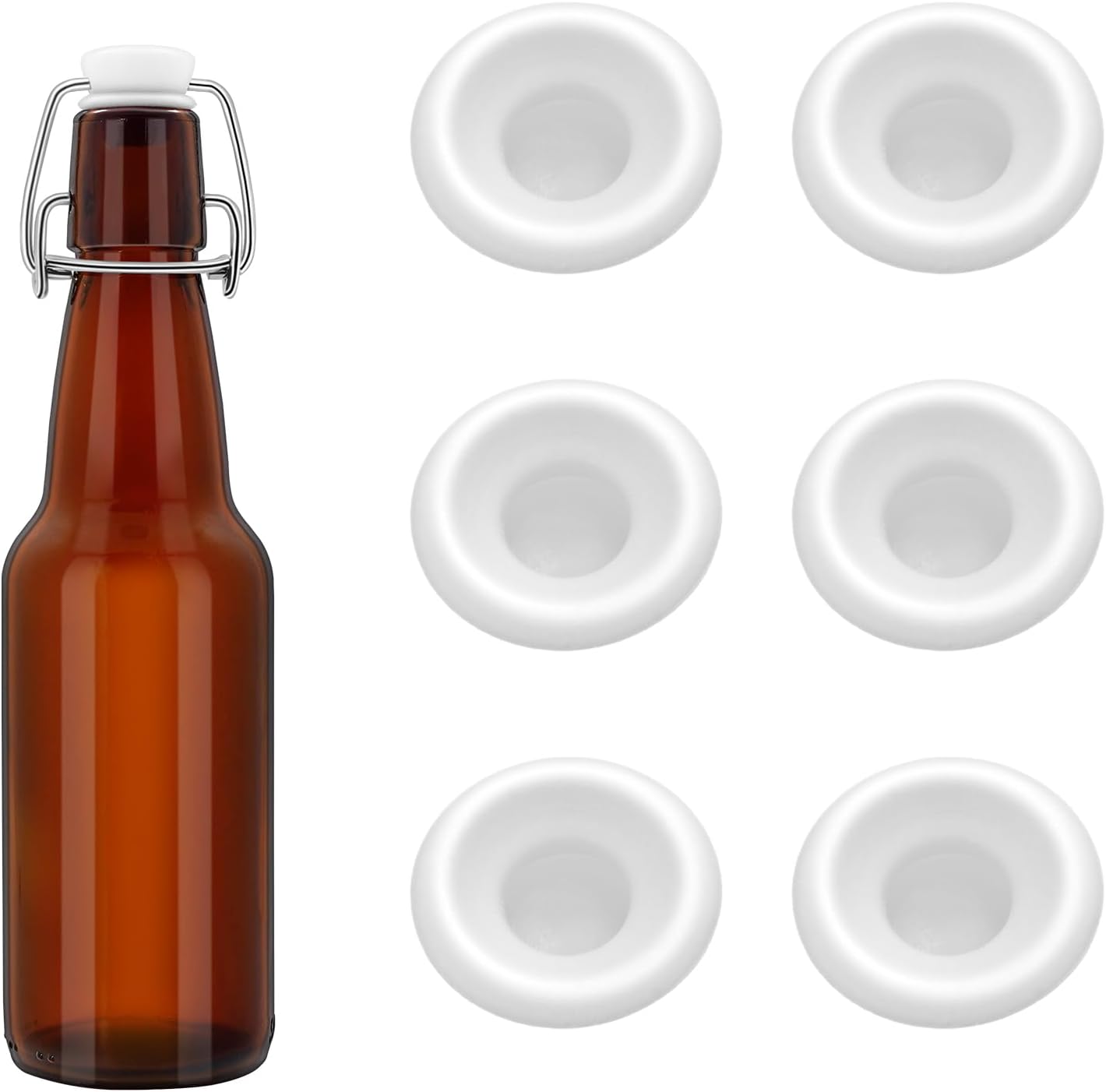 6 PCS Silicone Bottle Cap Gaskets, Replacement Seals for Flip Top Bottles, Flexible & Durable, Easy to Install, Reusable, Red Half Cover Design
