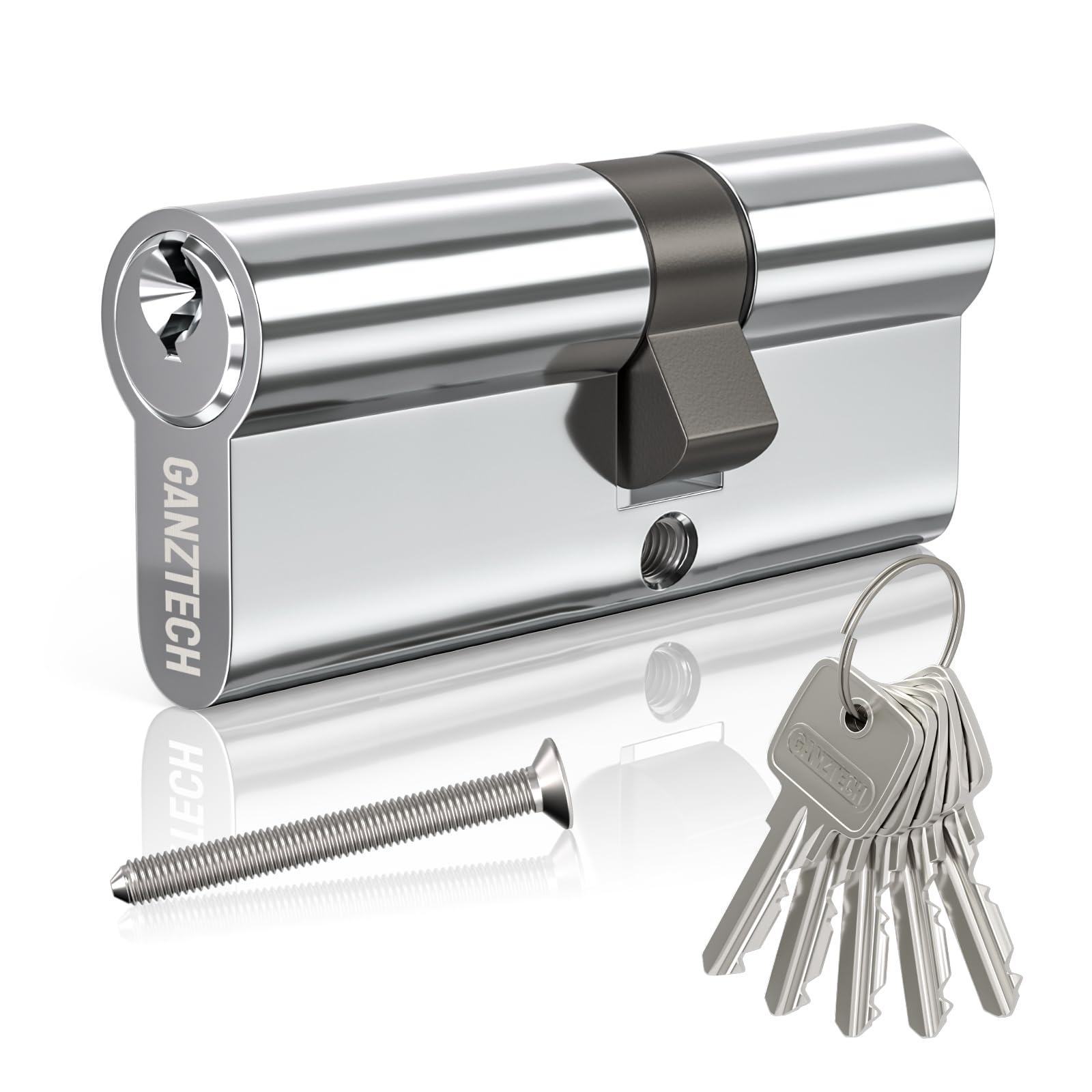 GANZTECH 30/40(70mm),Chrome Lock Cylinder,Key Key with 5 Standard Keys,Aluminum Alloy Euro Cylinder Lock,Can be Installed on Any Door.