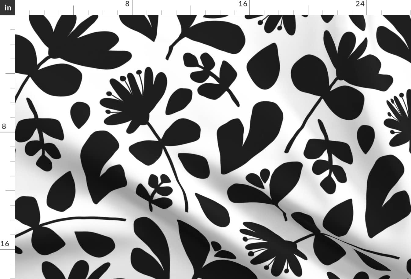 Spoonflower Fabric - Floral Silhouette Flowers Black White Leaves Hand Large Botanical Fern Printed on Minky Fabric by The Yard - Sewing Baby Blankets Quilt Backing Plush
