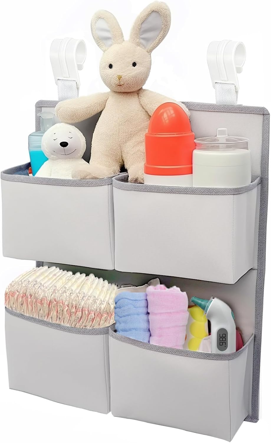 Hanging Diaper Organizer for Crib/Playard/Bassinet/Playpen – Hold 80+ Diapers - Changing Table Diaper Holder - Hanging Diaper Storage Stacker Nursery Caddy Organizer for Newborns (Silver-gray)