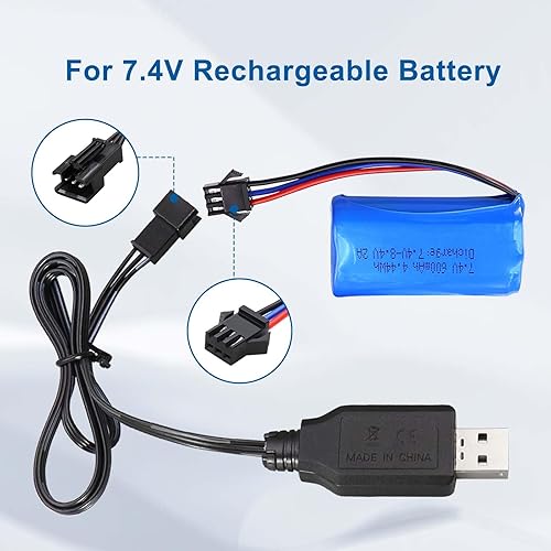 Miniatura 4 de KBT SM-3P Batería de litio Cable de carga USB (2 piezas) para baterías recargables de 7.4 V Vehículo RC Juguete Coche Camión Barco Modelo