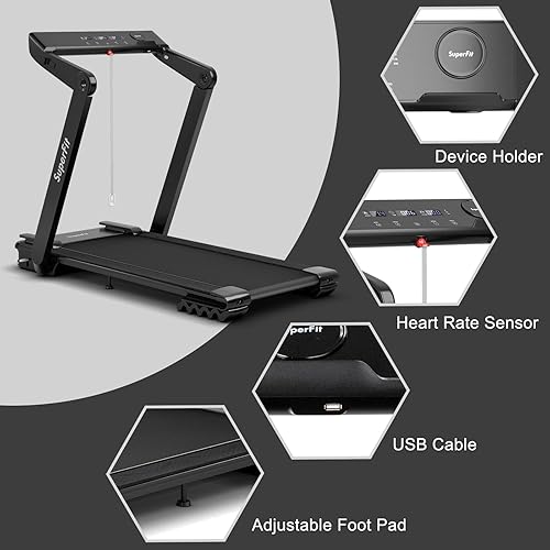 Miniatura 5 de GYMAX Caminadora plegable, máquina de correr de 4 HP con pantalla táctil LED, conexión inteligente de aplicación, instalación gratuita, cinta de