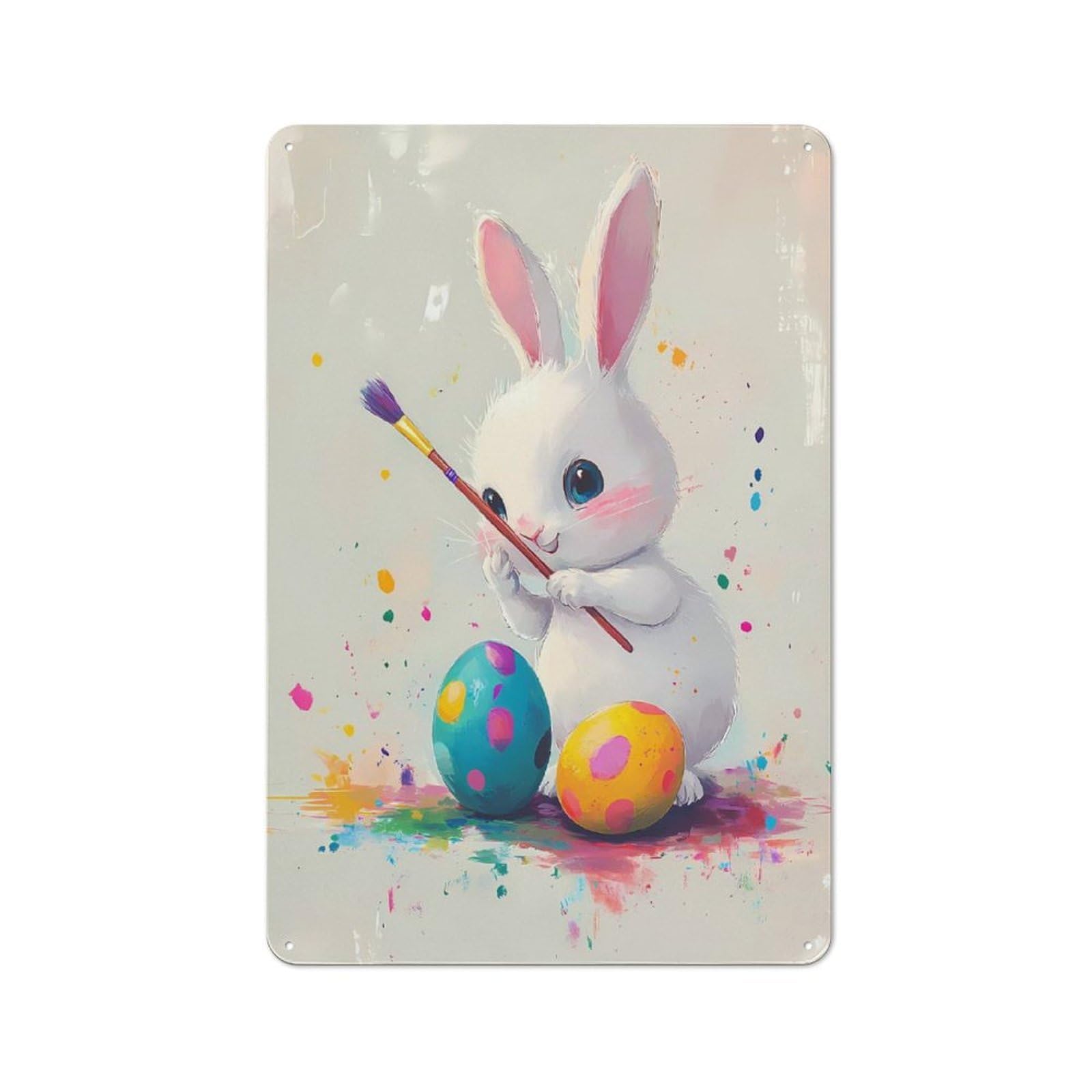 Vintage Cute Easter Bunny Painting Eggs Tin Sign 30x20cm, Shed Wall Plaque for Garage, Workshop, Shed Or Utility Room