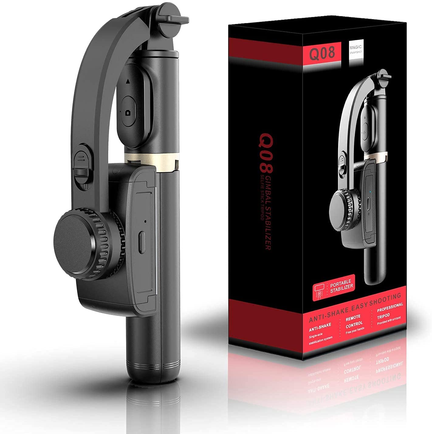 HOLD UP 1-Axis Gimbal Stabilizer for Smartphone with Extendable Bluetooth Selfie Stick & Tripod, Multifunction Remote 360 Automatic Rotation