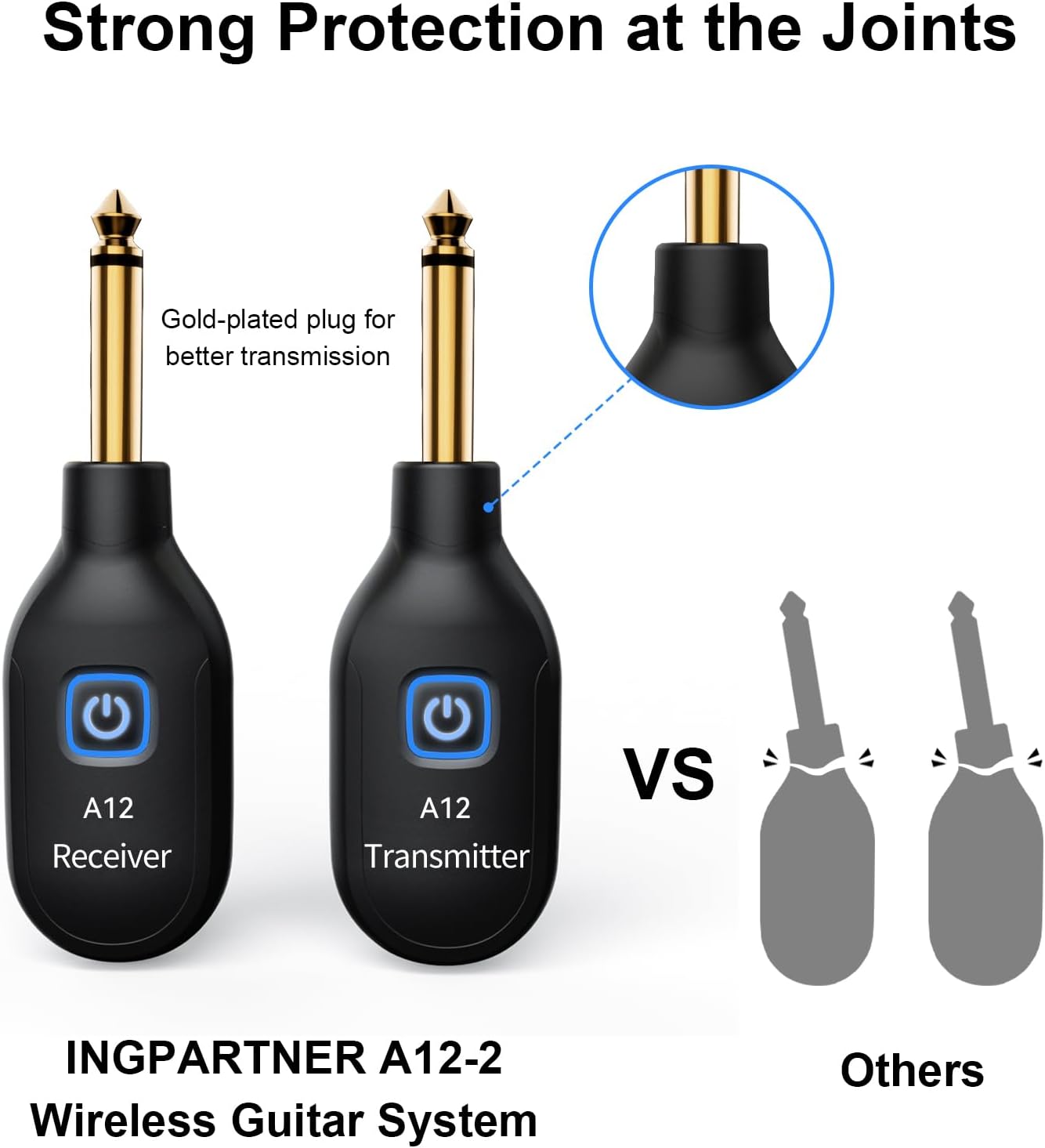 Wireless Guitar Transmitter Receiver 2.4GHz with 2 Modes, Upgrade Thumb-Size, Rechargeable Li-Battery, Plug & Play, Guitar Wireless System for Guitar, Bass, Violin, Keyboard - Black (2TX + 1RX)