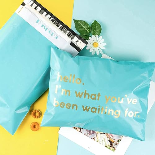 Vista 4 de Bolsa de envío RUSPEPA de polietileno con autoadhesivo, diseño con texto empresarial impreso, de 2.3 mil, sobres de correo con autoadhesivo Menta