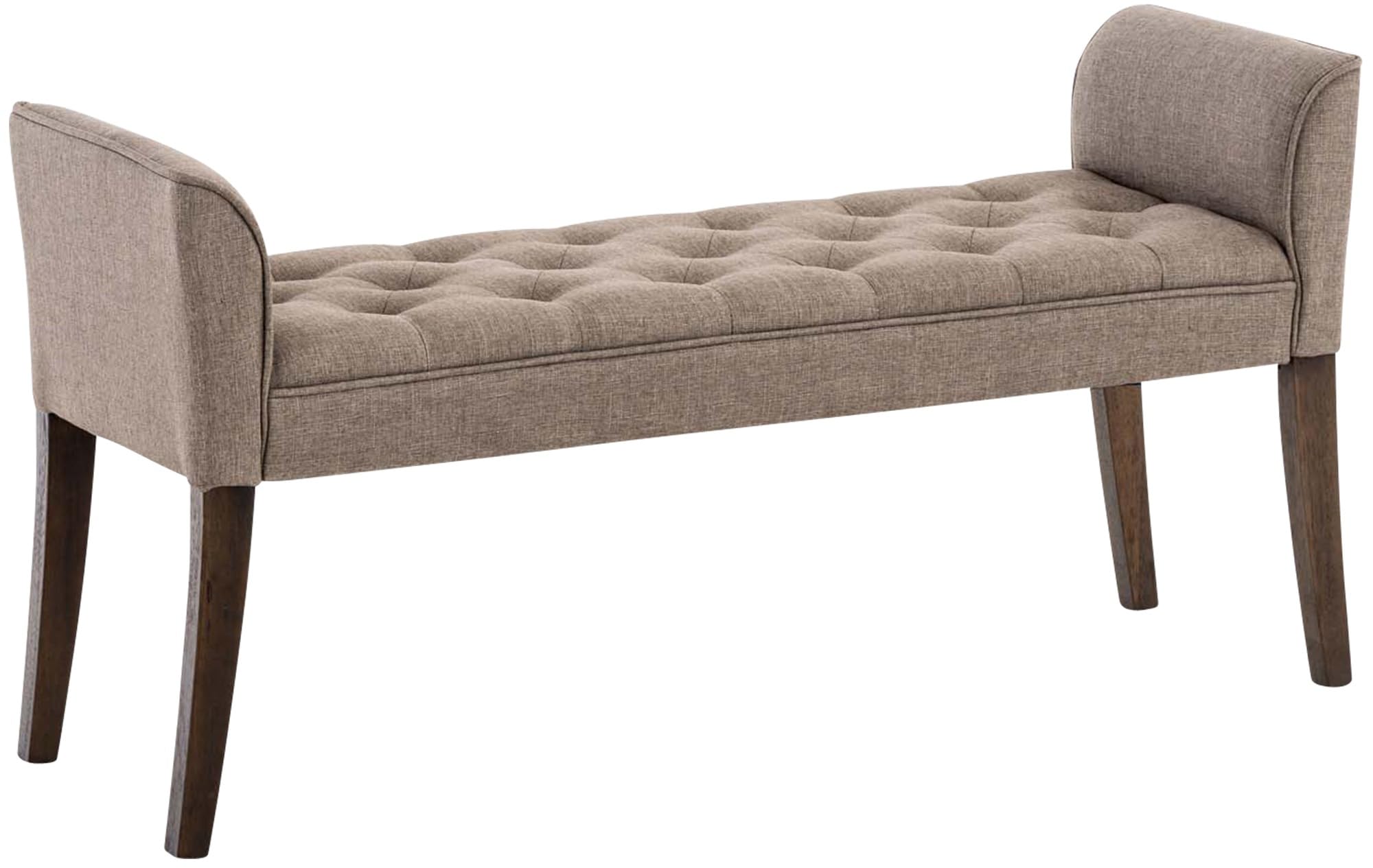 CLP Chaise Longue Cleopatra In Tessuto Chesterfield Imbottita I Panca Fondo Letto Panchina Interno Gambe In Legno 130x40 CM, H 65 CM, Colore:tortora, Colore del telaio:antico scuro
