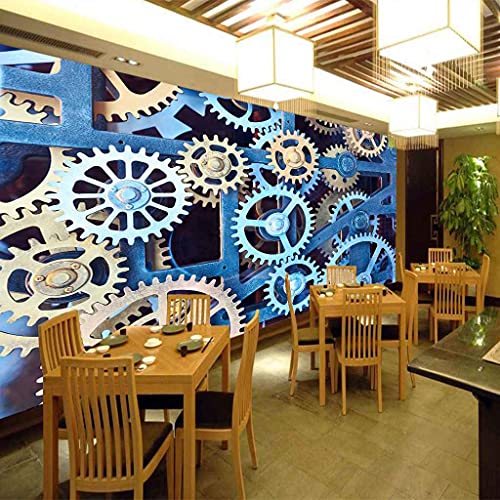 Fresque murale engrenage bleu 3D pour un salon industriel et moderne - 4