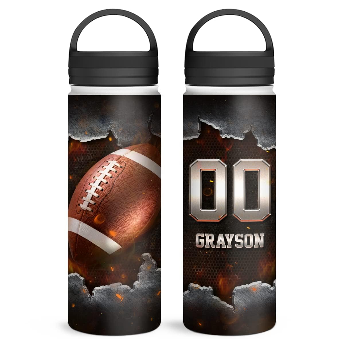 winorax Football Water Bottle Personalized Football Player Water Bottles Stainless Steel Insulated 32oz 18oz 12oz Custom Number Name Sport Gifts Men
