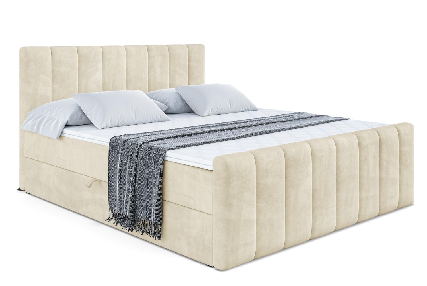 ALTDECOR Boxspringbett mit Matratze und Lattenrost, Boxbett, Topper, Fußteil, Polsterbett mit Bettkasten, Bett mit Stauraum H3-Matratze, Springboxbett - OTTA-Z - 200x200 - Beige Monolith 04