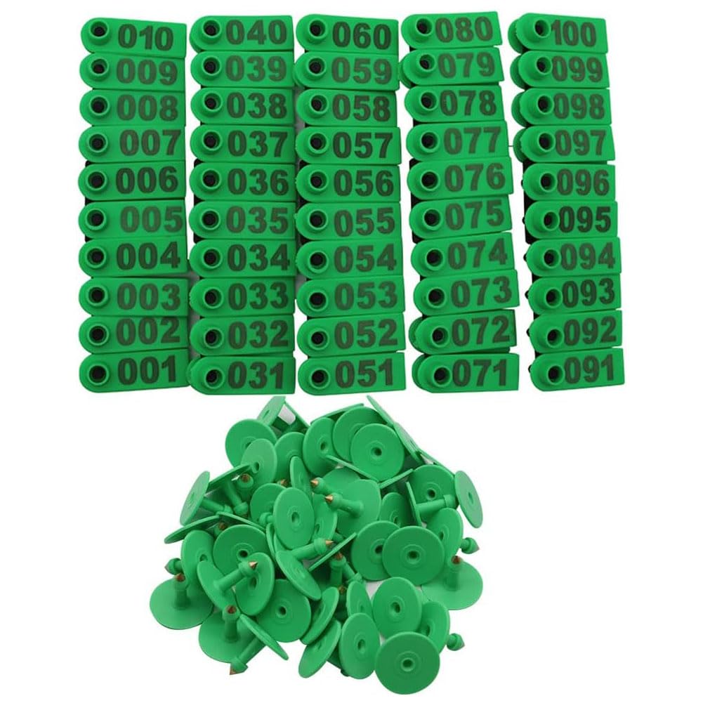 Zestaw 100 kolorowych kolczyków dla bydła plastikowe kolczyki 001-1000 dla owiec, kóz, świń, bydła (zielony, 401-500)