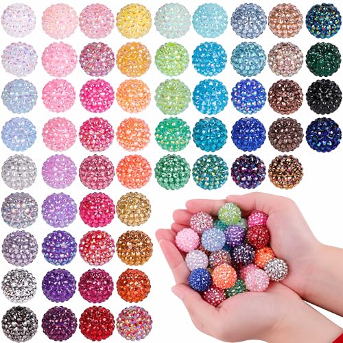 60 Pcs 20mm Rhinestone Beads - Large Focal Bead for Beadable Pens Chunky Bubblegum Beads for Keychains Bracelets Crafts Jewelry Making